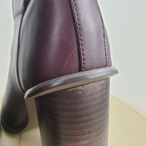 Kelsi Dagger Odem Boots Size 10 Burgundy Leather Mid Calf Block Chunky Heel - Picture 14 of 15
